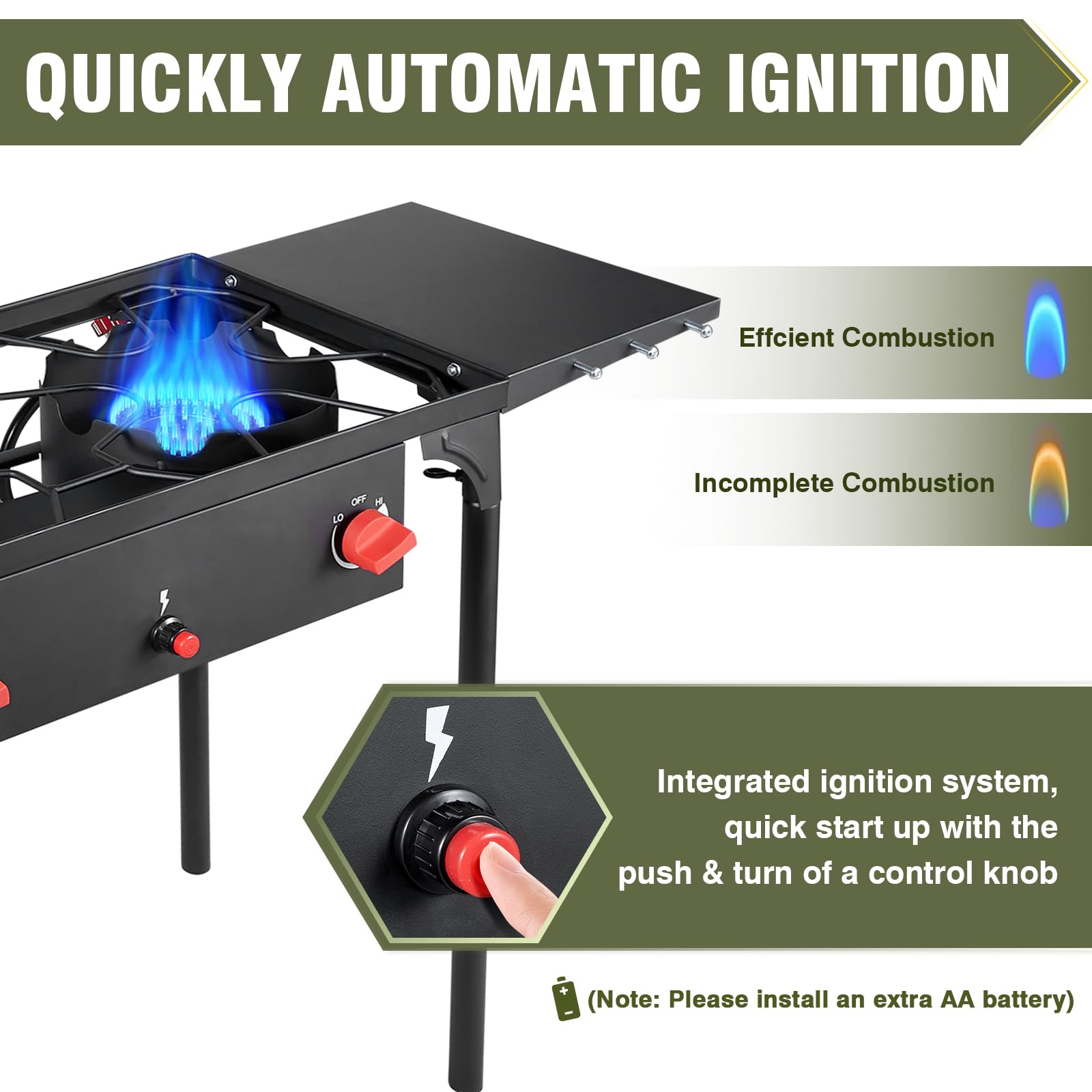 Bestfire 2 Burner Camping Stove With Auto Ignition Button,Side Shelves & Regulator150,000 Btu Gas Stove Propane Burner With Remo