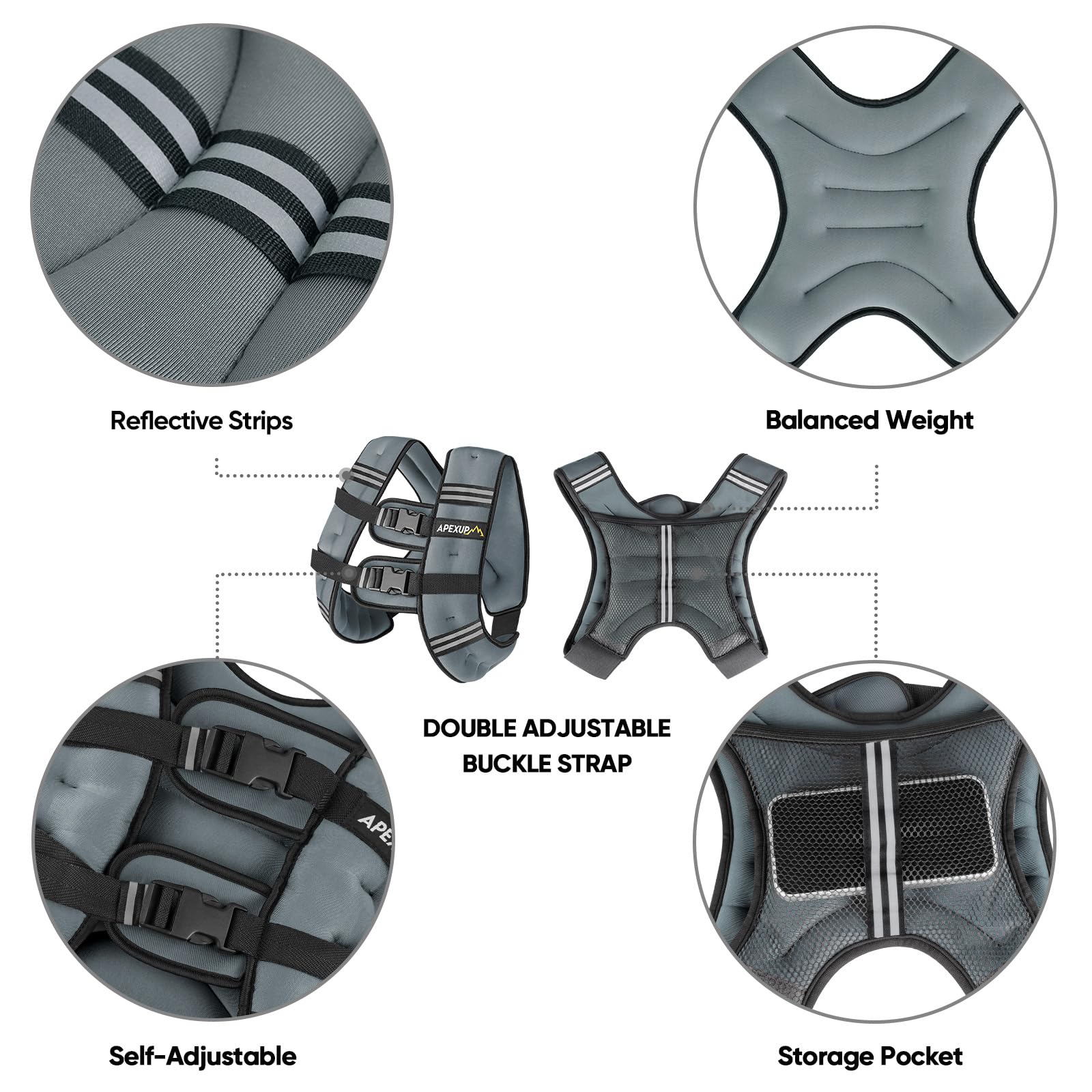 APEXUP 30lbs Weighted Vest Men Women, Weight Vest for Women Workout Equipment for Strength Training Running (Grey)