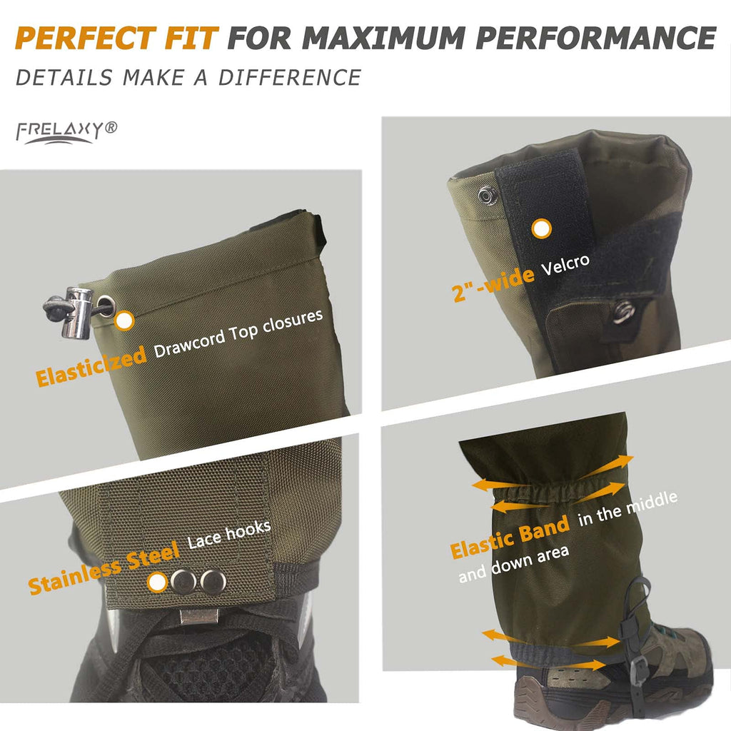 Frelaxy Leg Gaiters 100% Waterproof Hiking Gaiters, Hunting Gaiters With Upgraded Rubber Foot Strap, Adjustable Snow Boot Gaiter