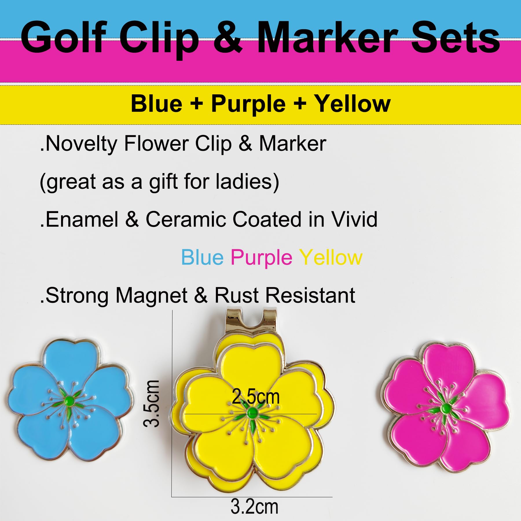 Eshan Golf Ball Marker And Magnetic Golf Hat Clip Set Flower Clover Shape Clips Markers Golf Bag Accessories Court Gift For Men