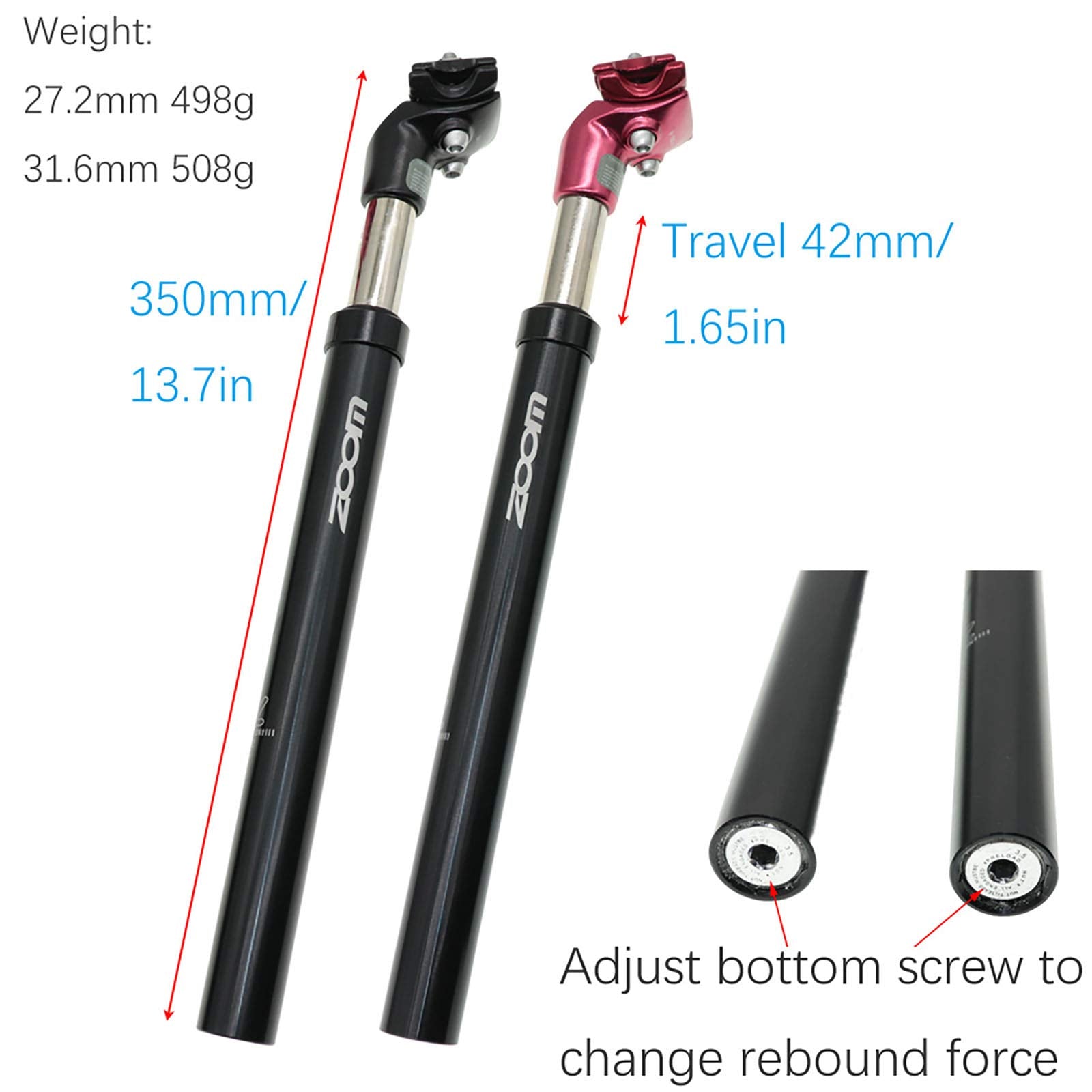 Djc Bike Suspension Seatpost Shock Absorber Damper Post 272 309 316 Mm, Lightweight Aluminum Body (Red Head, 309Mm)