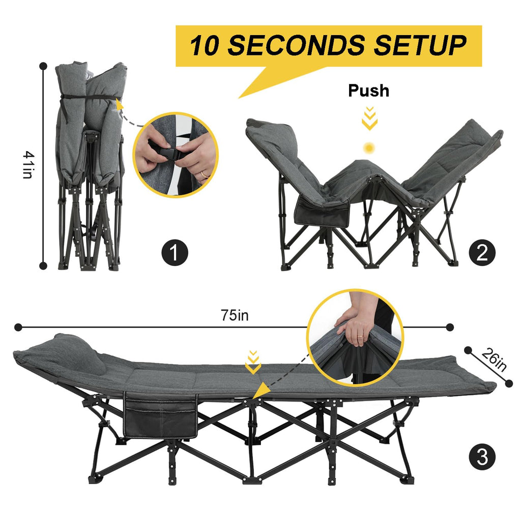 Atorpok Camping Cot For Adults With Cushion And Pillow, Portable Folding Bed For Sleeping, Lightweight Tent Cot With Carry Bag F