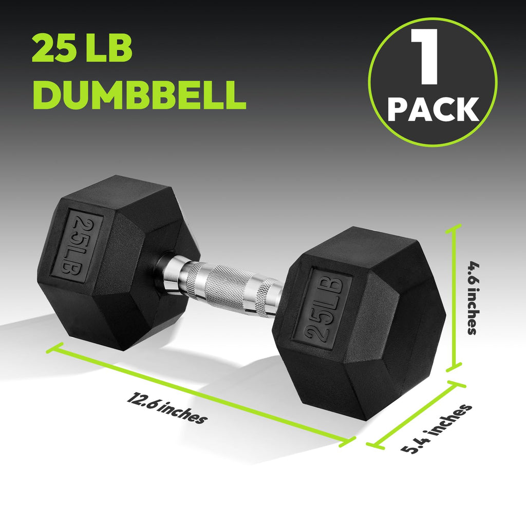 Handbode Hex Dumbbell Rubber Encased Hex Dumbbell Exercise & Fitness Hex Dumbbell, Hand Weight For Strength Training / 25 Lb