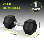 Handbode Hex Dumbbell Rubber Encased Hex Dumbbell Exercise & Fitness Hex Dumbbell, Hand Weight For Strength Training / 25 Lb