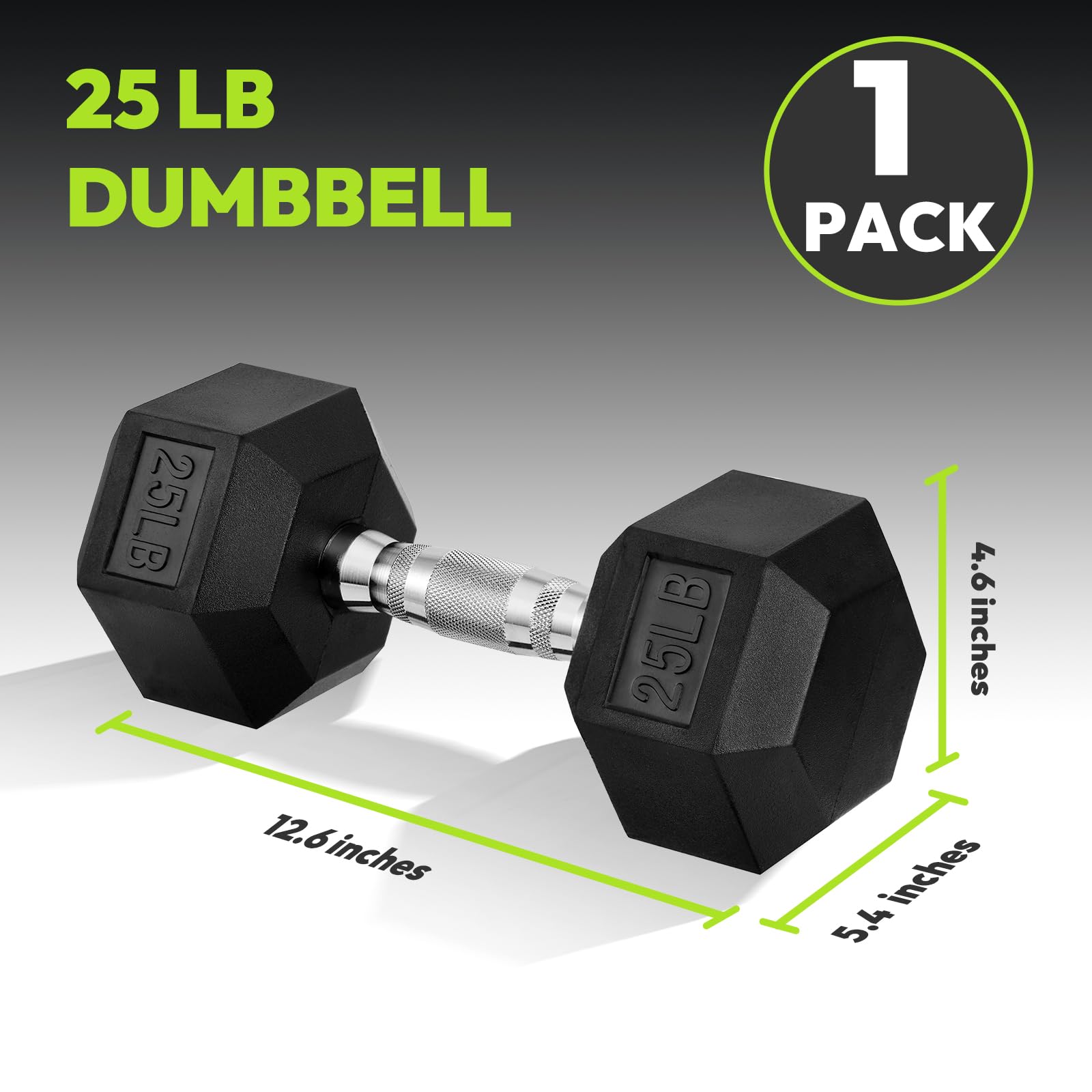 Handbode Hex Dumbbell Rubber Encased Hex Dumbbell Exercise & Fitness Hex Dumbbell, Hand Weight For Strength Training / 25 Lb