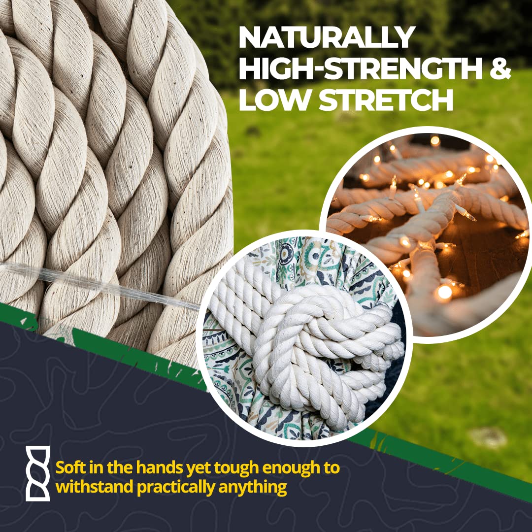 Sgt Knots Twisted 100% Cotton Rope For Diy Projects, Crafts, Commercial, Agricultural - High Strength, Low Stretch, Natural (1''