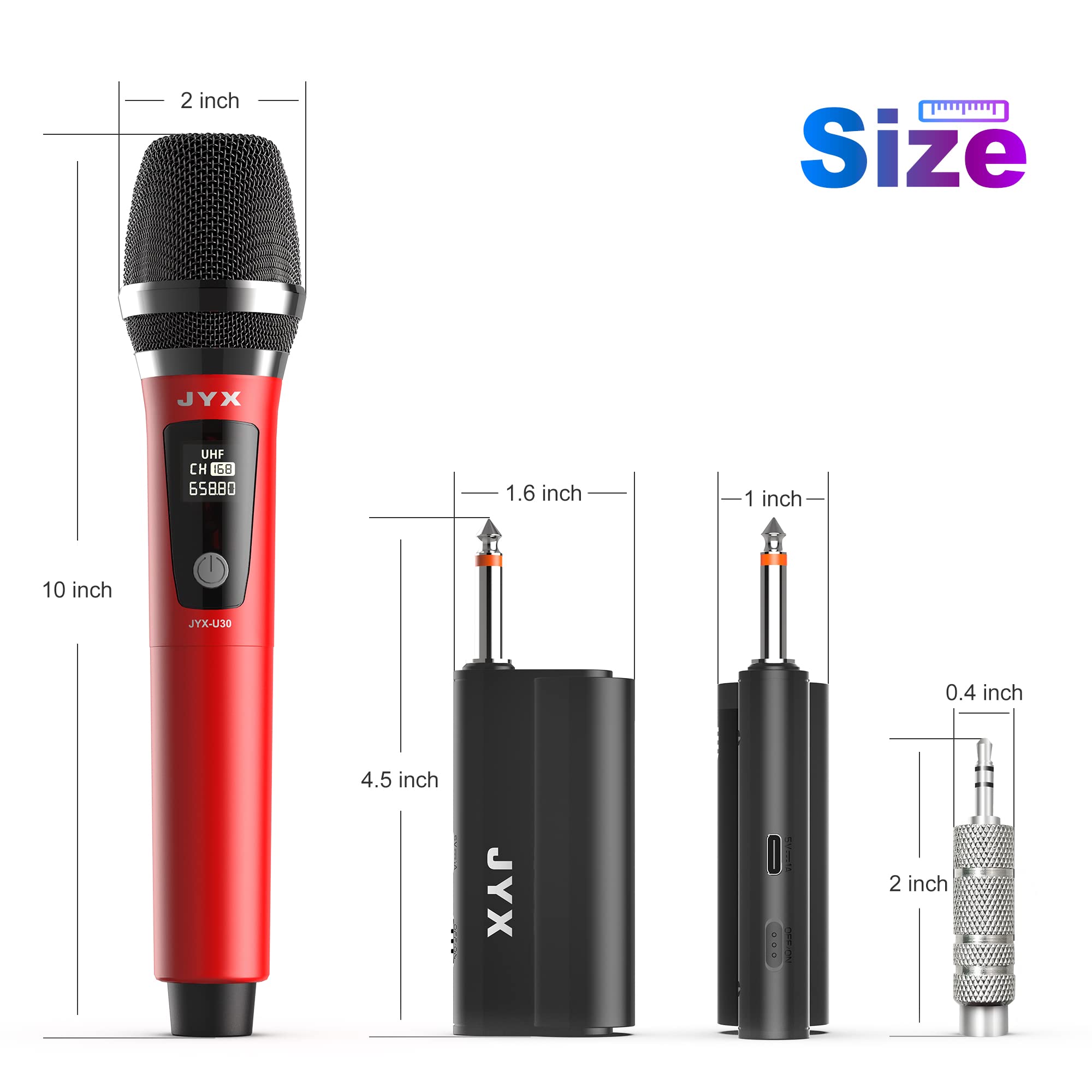 Fanfun Wireless Microphones, Dual Uhf Handheld Dynamic Mic With Receiver, 635Mm(14)Output,35Mm (18) Adapter,160Ft Range, Metal R