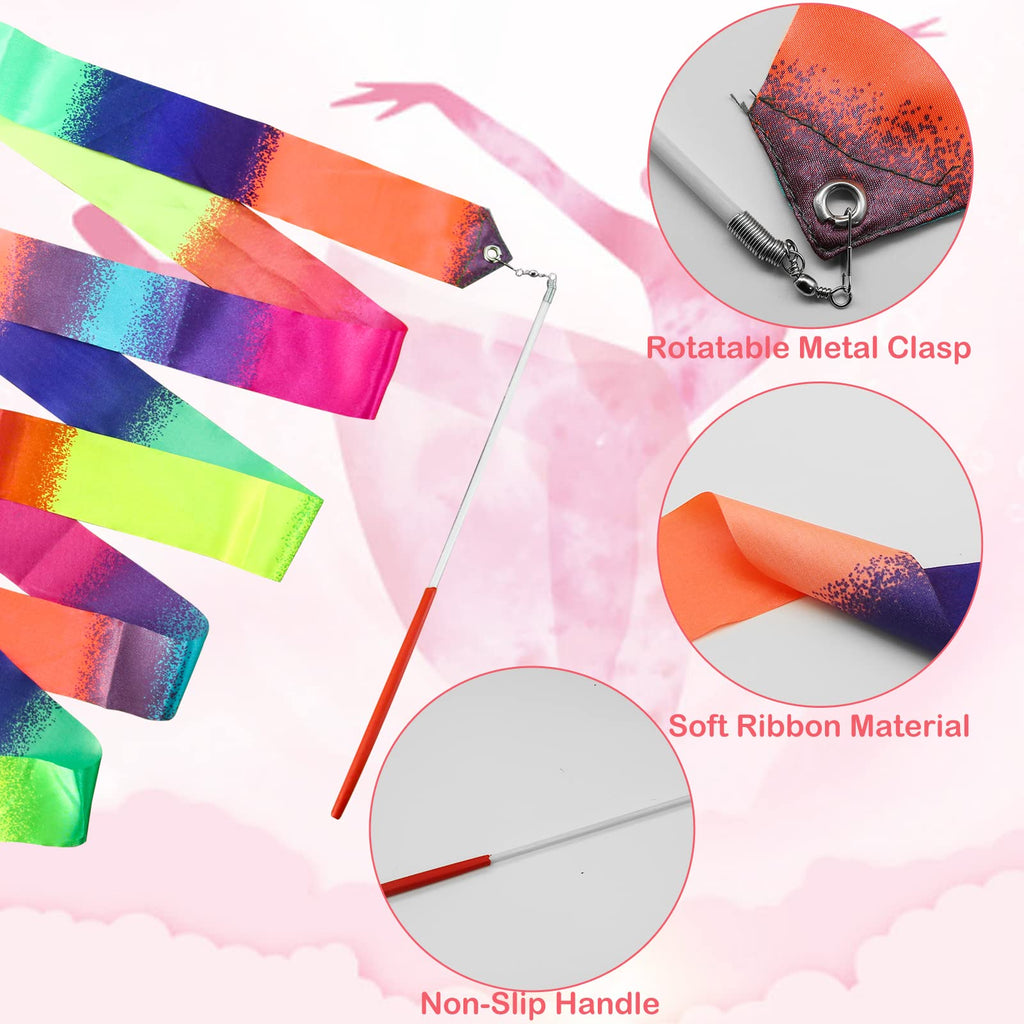 2Pcs Ribbon Wands Rainbow Dance For Kids, 78.74 Inch Rhythmic Gymnastics Ribbon Dancer Wand With Rod, Soft Rainbow Ribbon Twirli