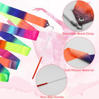 2Pcs Ribbon Wands Rainbow Dance For Kids, 78.74 Inch Rhythmic Gymnastics Ribbon Dancer Wand With Rod, Soft Rainbow Ribbon Twirli