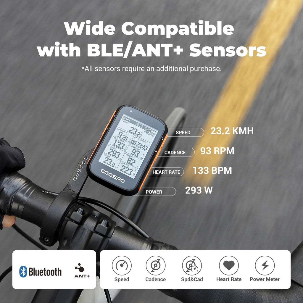 Coospo Bike Computer Wireless Gps,Bike Speedometer Auto Backlight,Bluetooth4.0 Ant Cycling Gps Computer,Bicycle Computer Bc200 W