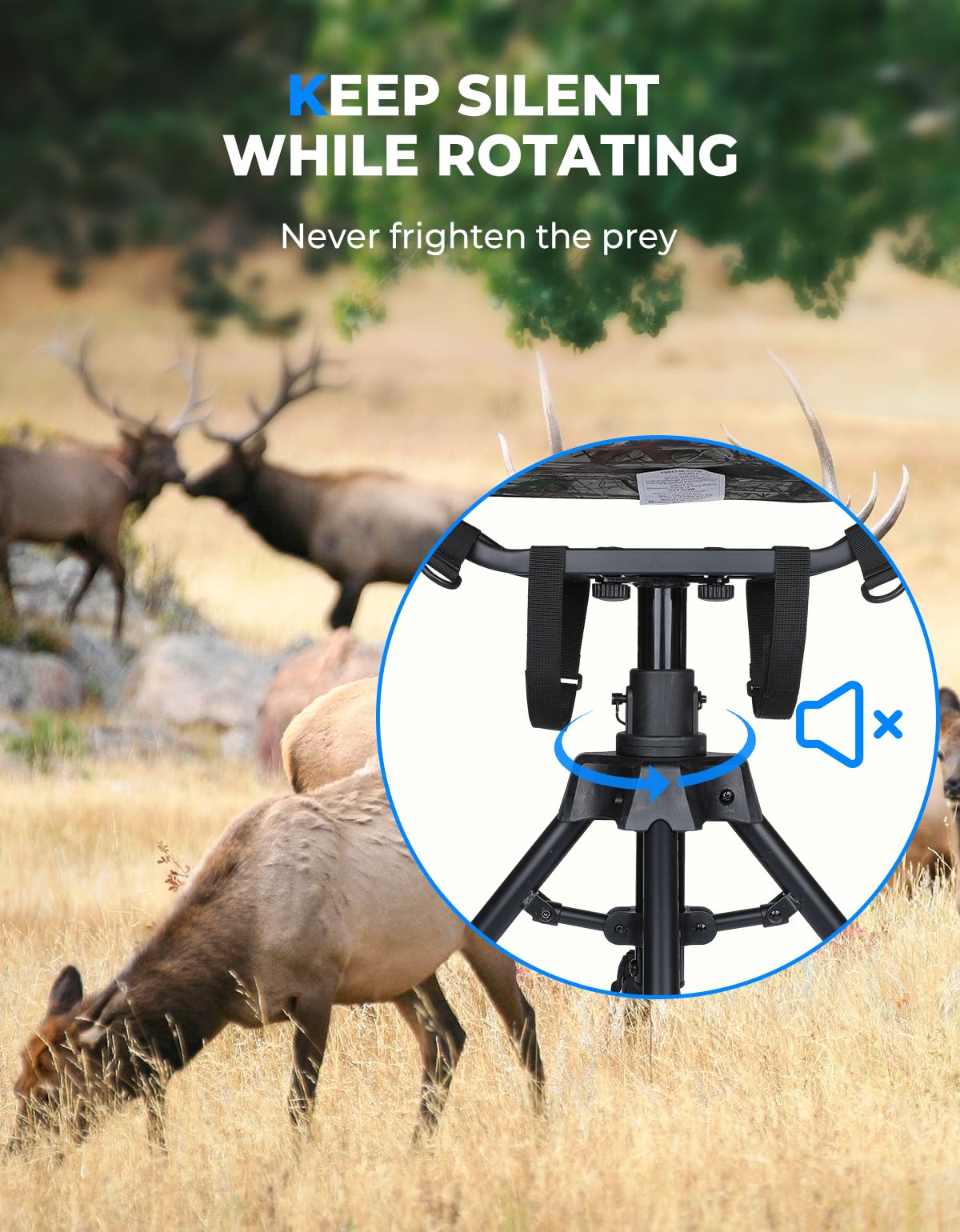 Kemimoto 360 Degree Silent Swivel Blind Hunting Chair, 320 Lbs Camo Height Adjustable Quick Folding Portable Comfortable Hunting