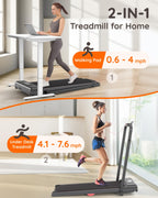 Walking Pad Treadmill With Incline 3%/9%, 2.5 Hp Under Desk Treadmills For Home Small Office With Handle Bar, 265Lbs Foldable Po