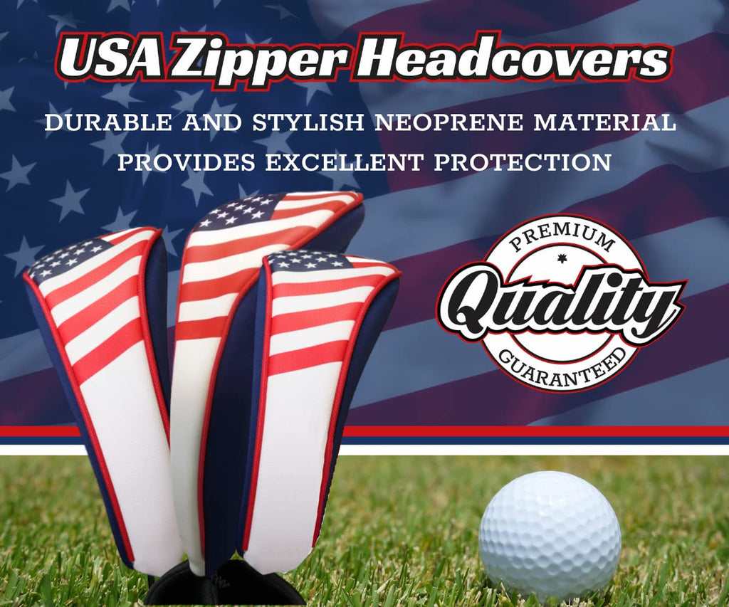 Usa Patriot Golf Zipper Head Covers Driver 1 3 5 Fairway Woods Headcovers U.S.A Neoprene Style Patriotic Driver Fits All Fairway