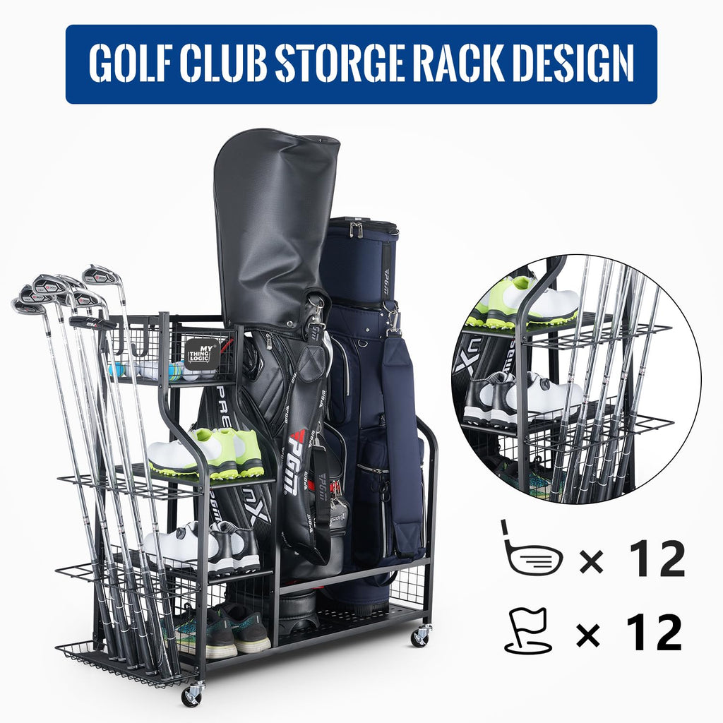Mythinglogic Golf Storage Garage Organizer,Golf Bag Storage Stand And Other Golfing Equipment Rack,Extra Large Design For Golf C