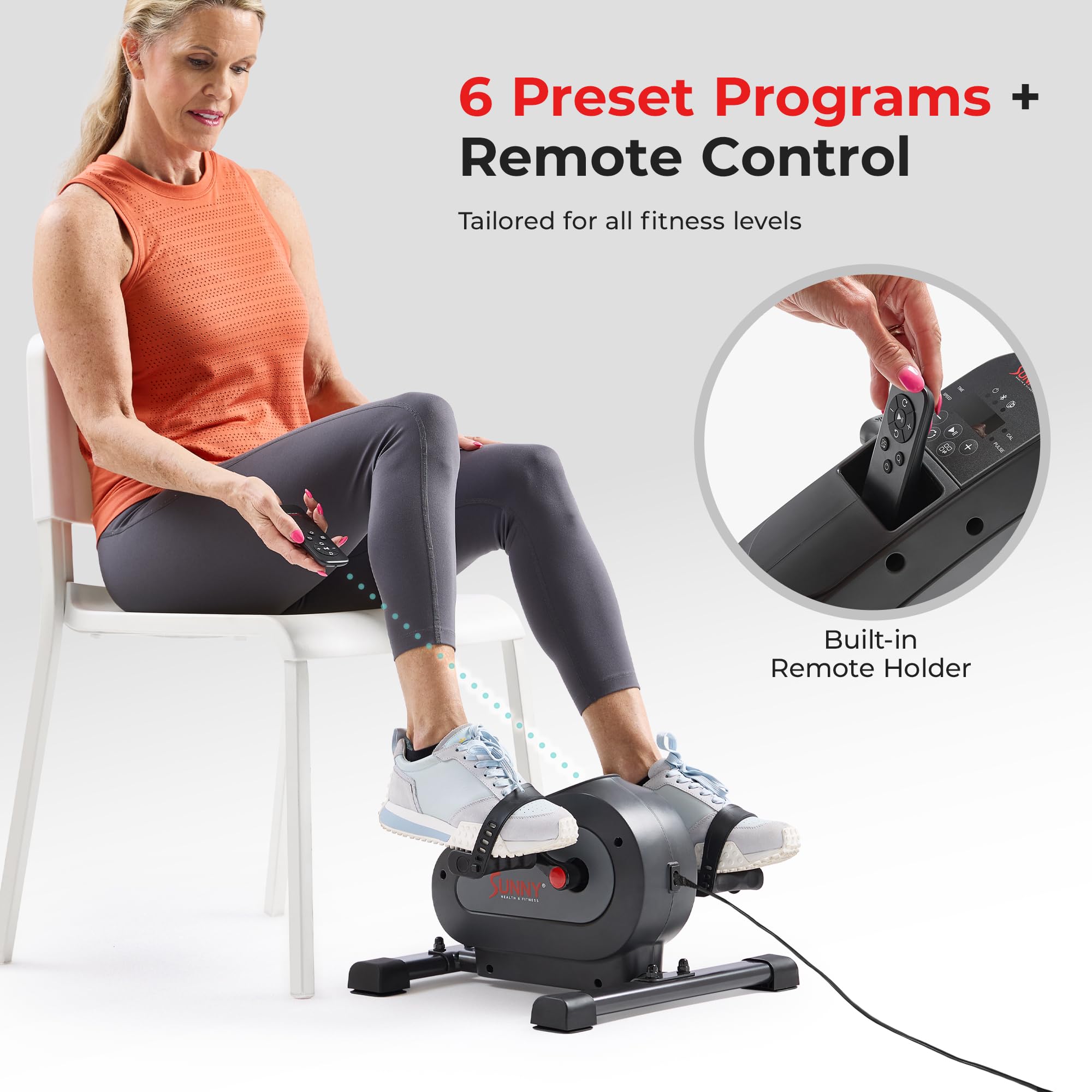 Sunny Health & Fitness Smart Motorized Mini Exercise Bike, Dual Function Portable Under-Desk Pedal Trainer for Low-Impact Cardio
