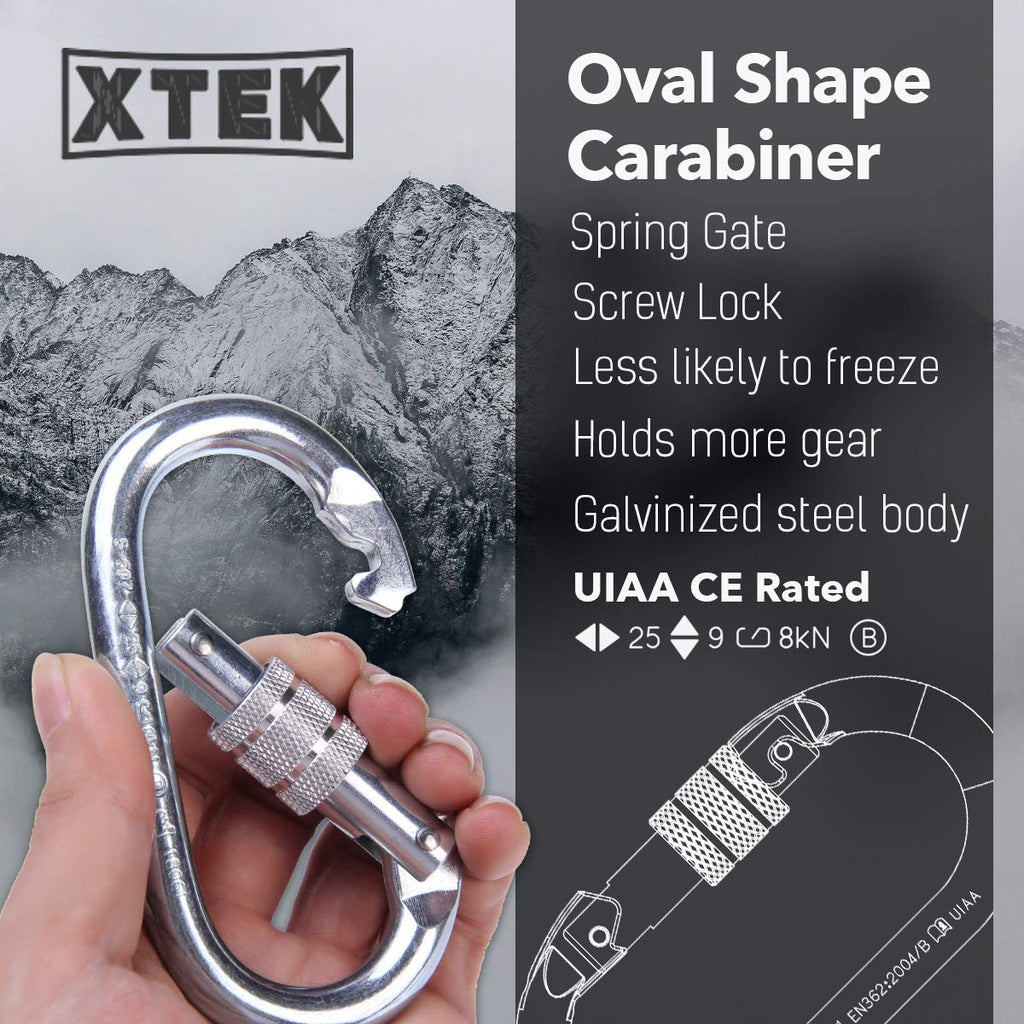 Climbing Carabiner - Uiaa Ce Rated 25Kn/5620Lb - Heavy Duty Twist Locking Carabiner Clip - Industrial Strength Large Steel Oval