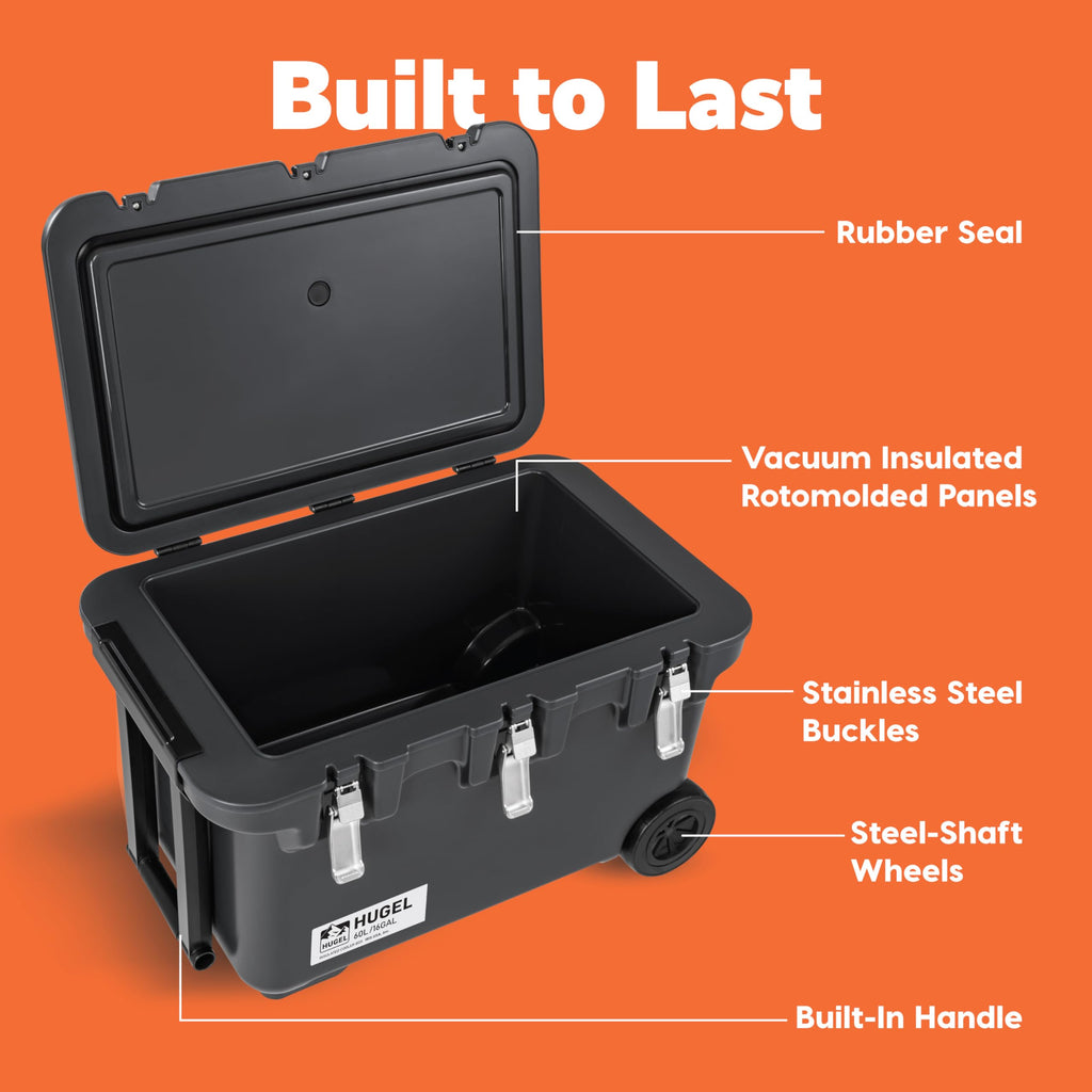 Iris Usa Hugel 64 Qt Wheeled Cooler, Heavy-Duty Ice Chest With Metal Buckles, Leak-Resistant, Durable Hard Cooler For Camping, F