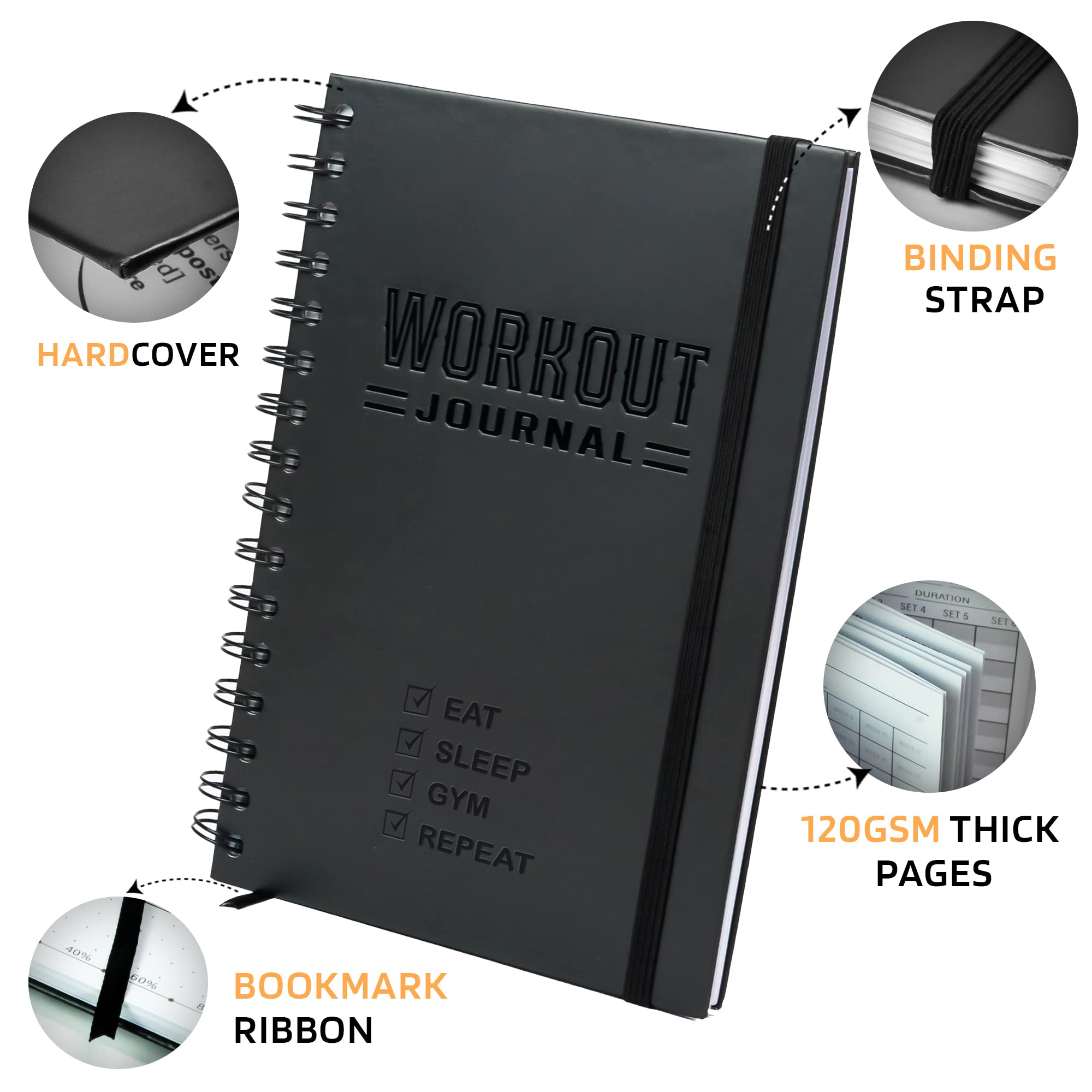 Hardcover Fitness Planner Workout Journal For Men & Women - A5 Sturdy Fitness Log Book To Track Gym & Home Workouts - Separately