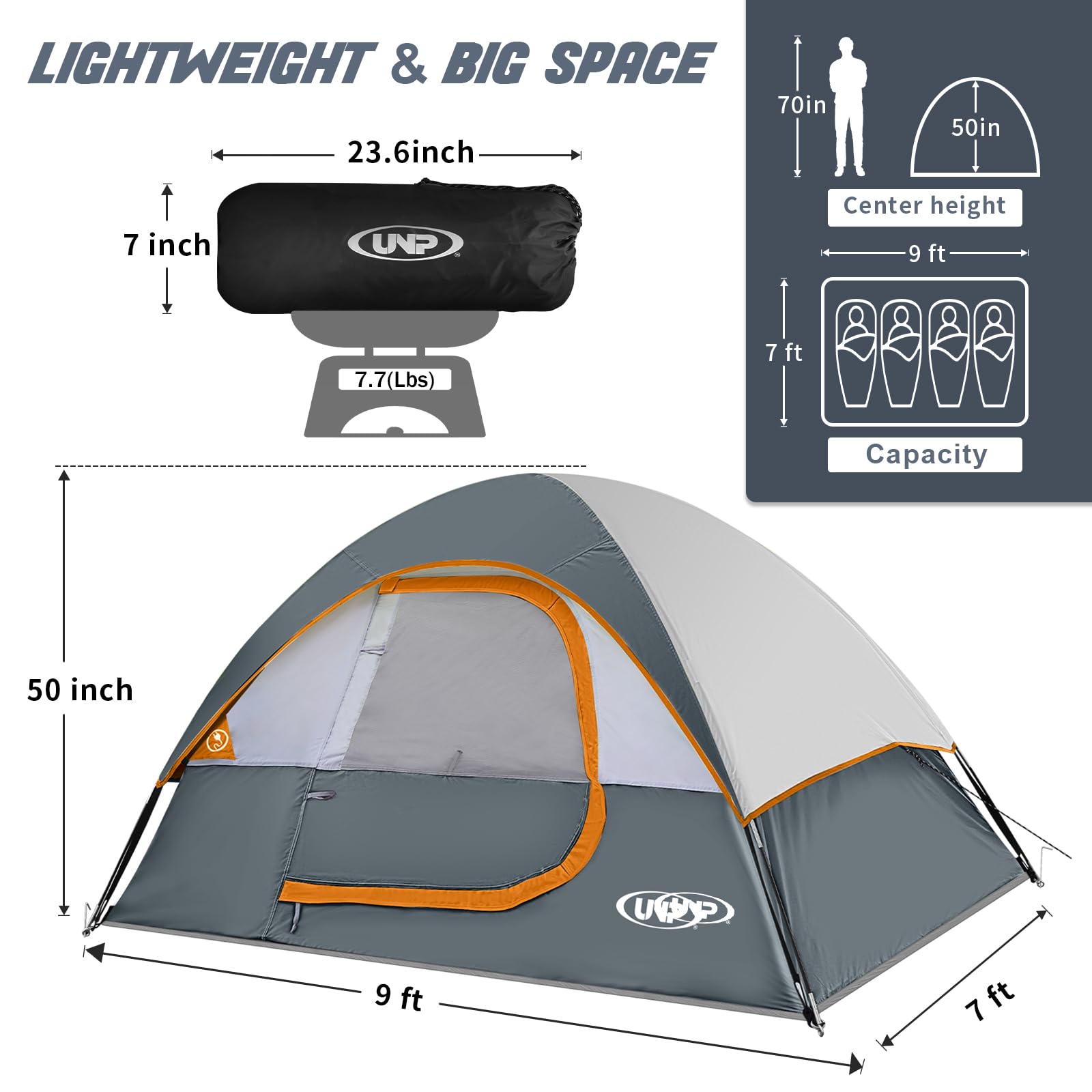 Camping Tent 4 Person, Waterproof Windproof Tent With Rainfly Easy Set Up-Portable Dome Tents For Camping
