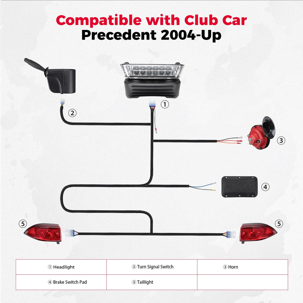 Kemimoto Deluxe Precedent Light Kit Compatible With Club Car Precedent 2004-Up, Upgrade 12V Street Legal Led Headlights, Taillig