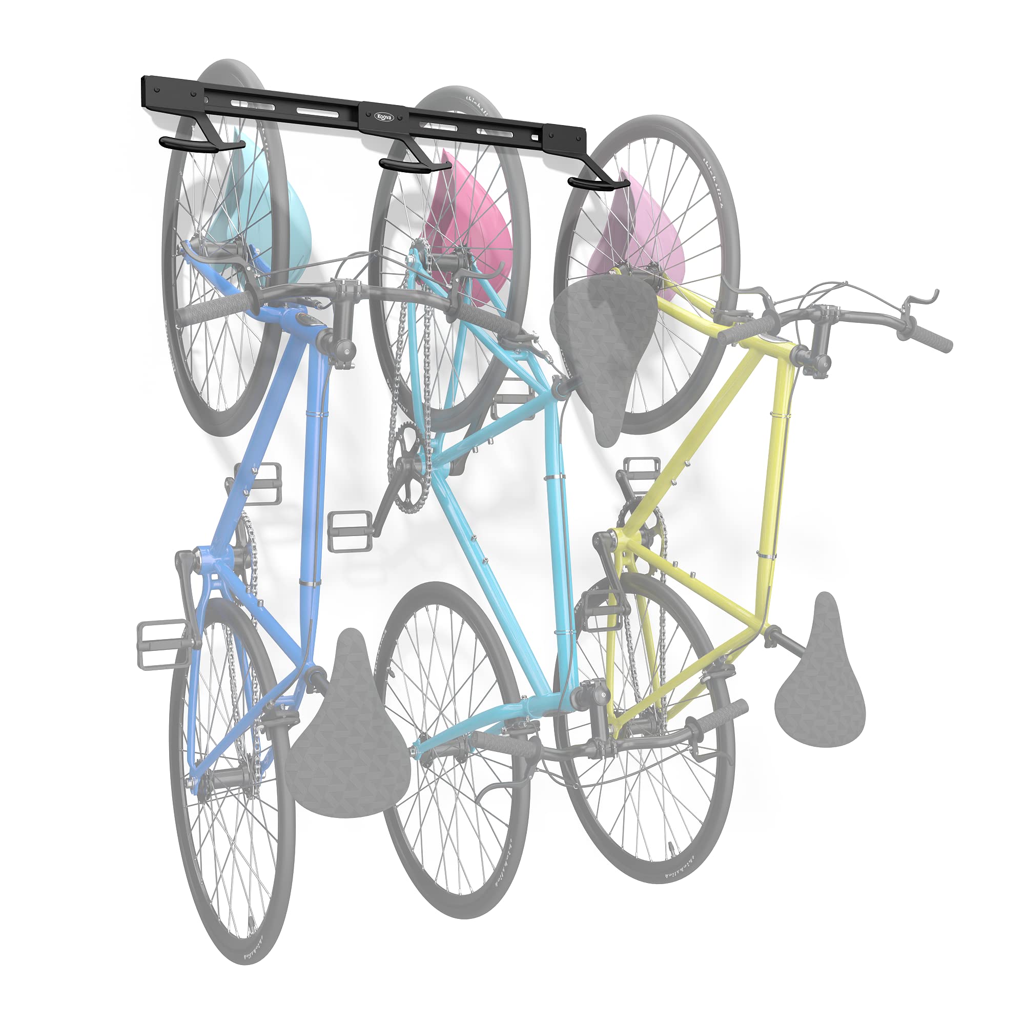 Koova Usa-Made Garage Wall Mount Bike Rack For 2, 3 Or 6 Bicycles  Wide Hooks Fit Regular And Fat Tire Bikes  Includes Helmet St