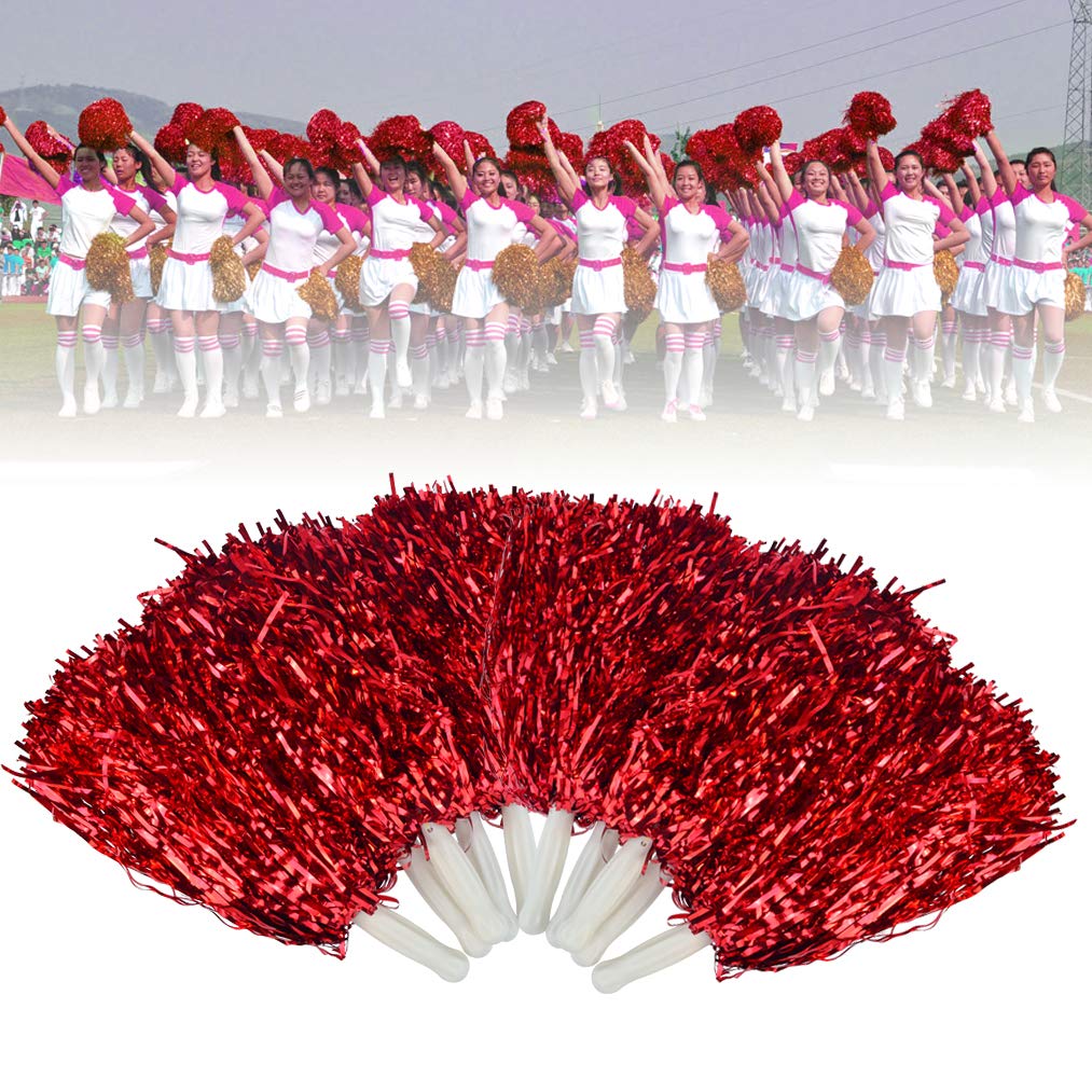 Baotongle 12 Pcs Cheerleading Squad Spirited Fun Poms Pompoms Cheer Costume Accessory For Party Dance Sports (Reds)