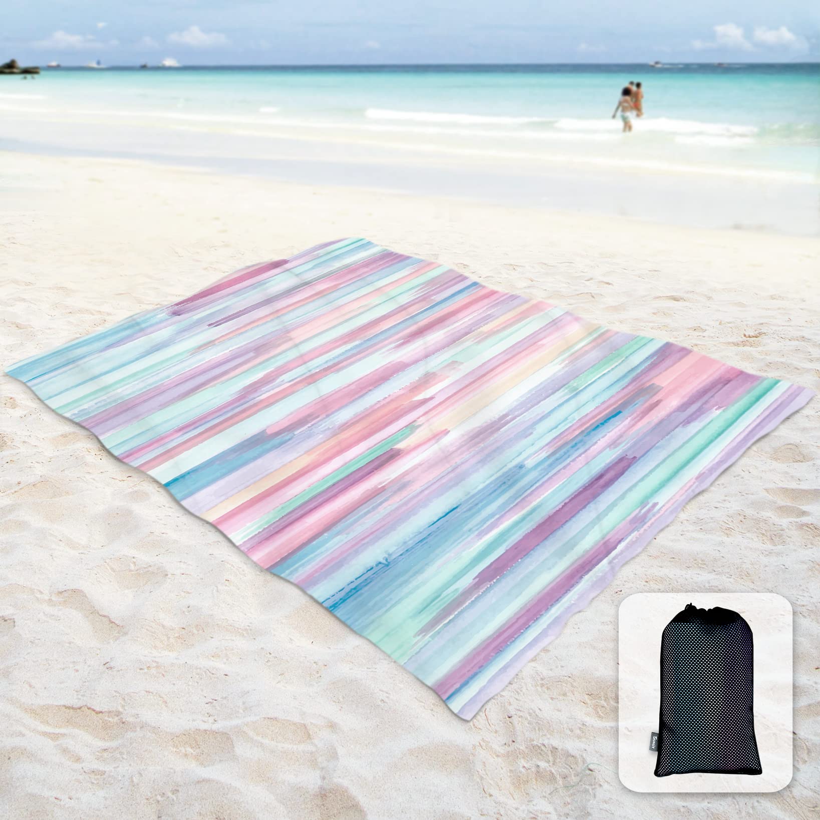 Sunlit Silky Soft 106X81 Sand Proof Beach Blanket Sand Proof Mat With Corner Pocket And Mesh Bag For Beach Party, Travel, Campin