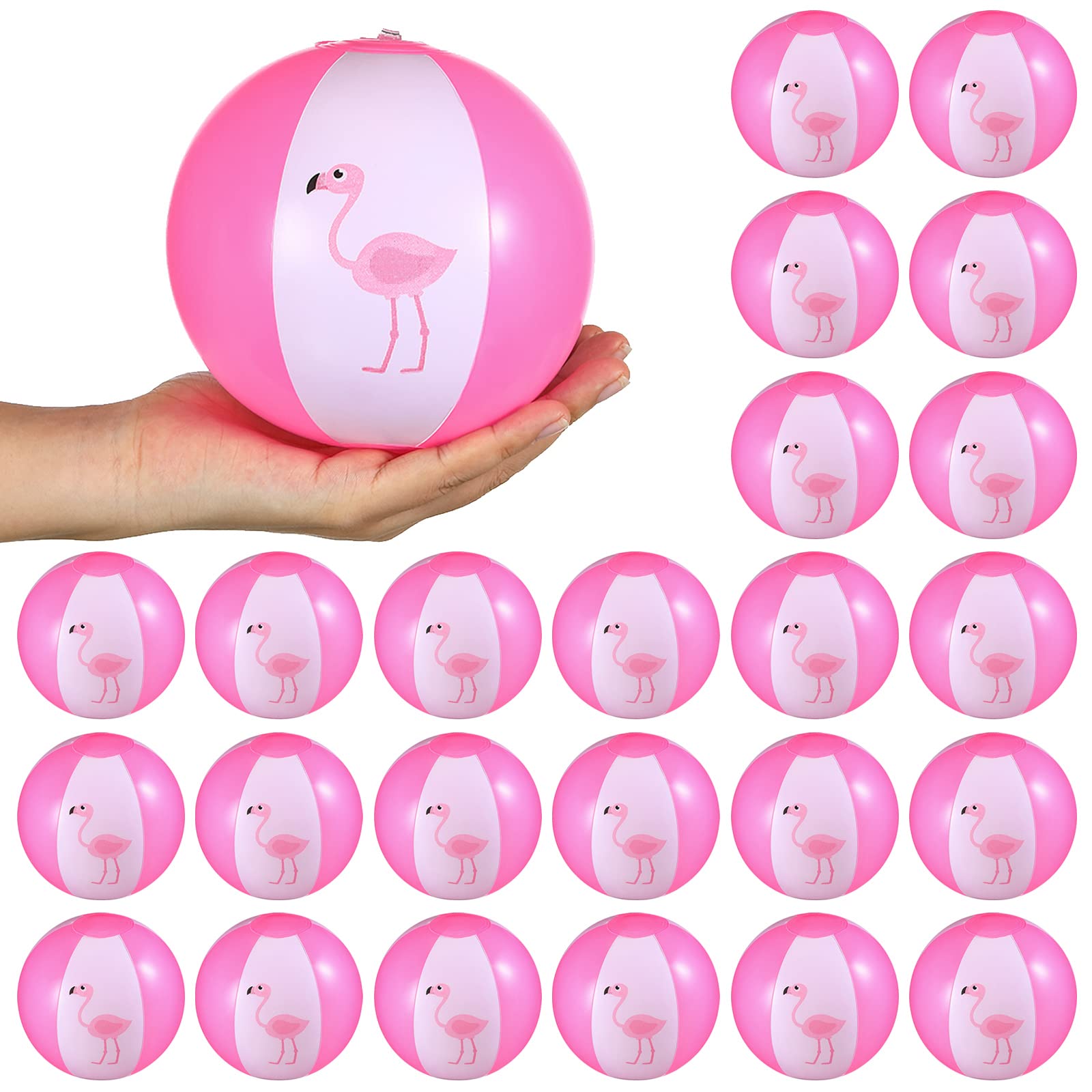 Jexine 24 Pcs Mini Beach Balls Flamingo Party Pack, 5 Inch Inflatable Pink Beach Ball Flamingo Toy in Bulk for Teens Adults Pool