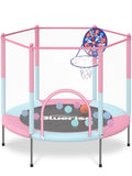 BLUERISE 55IN Toddler Trampoline for Kids Indoor Play for Kids Basketball Hoop Attachment with Enclosure Net Easy to Assemble Re