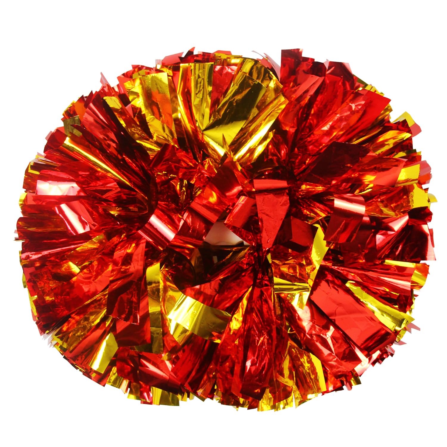 Lovecheer 2Pcs Red And Gold Metallic Pom Poms Cheerleading Cheer Pom Poms With Handle For Dance Party Sports Spirits