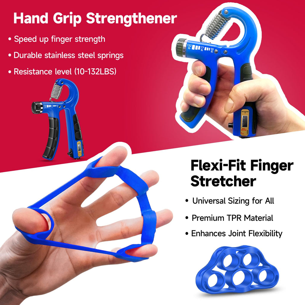 Fitbeast Grip Strengthener Kit 2 Counting Hand Grippers Adjustable Resistance, Finger Exerciser Grip Ball & Ring For Athletes Mu