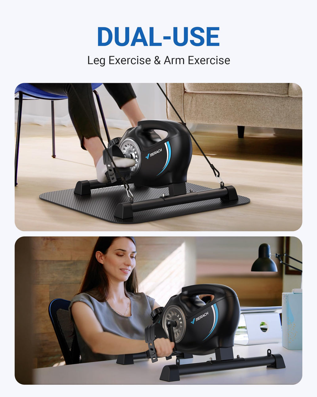 Under Desk Bike Pedal Exerciser, Quiet Magnetic Mini Exercise Bike With Merach App For Arm, Leg Recovery, Physical Therapy, Smoo