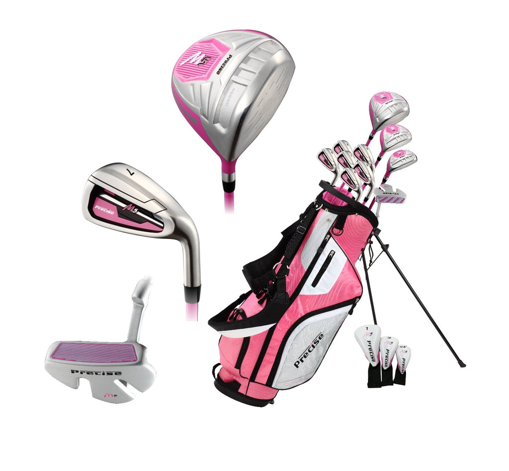 Top Line Ladies Pink Right Handed M5 Golf Club Set, Includes: Driver, Wood, Hybrid, No. 5,6,7,8,9, Pw Stainless Steel Irons, Put