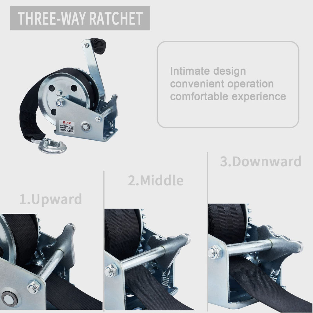 Openroad Boat Winch 1500Lbs Hand Winch,For Boat Trailer Towing Winch, With 26Ft Black Strap And Brake Ratchet