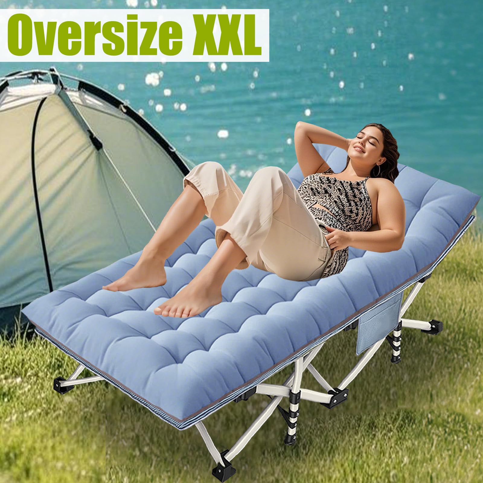 Oversize Camping Cot 2 Pack Extra Large Camping Bed For Adults Cot For Sleeping With Mattress Heavy Duty Portable Folding Cot Wi