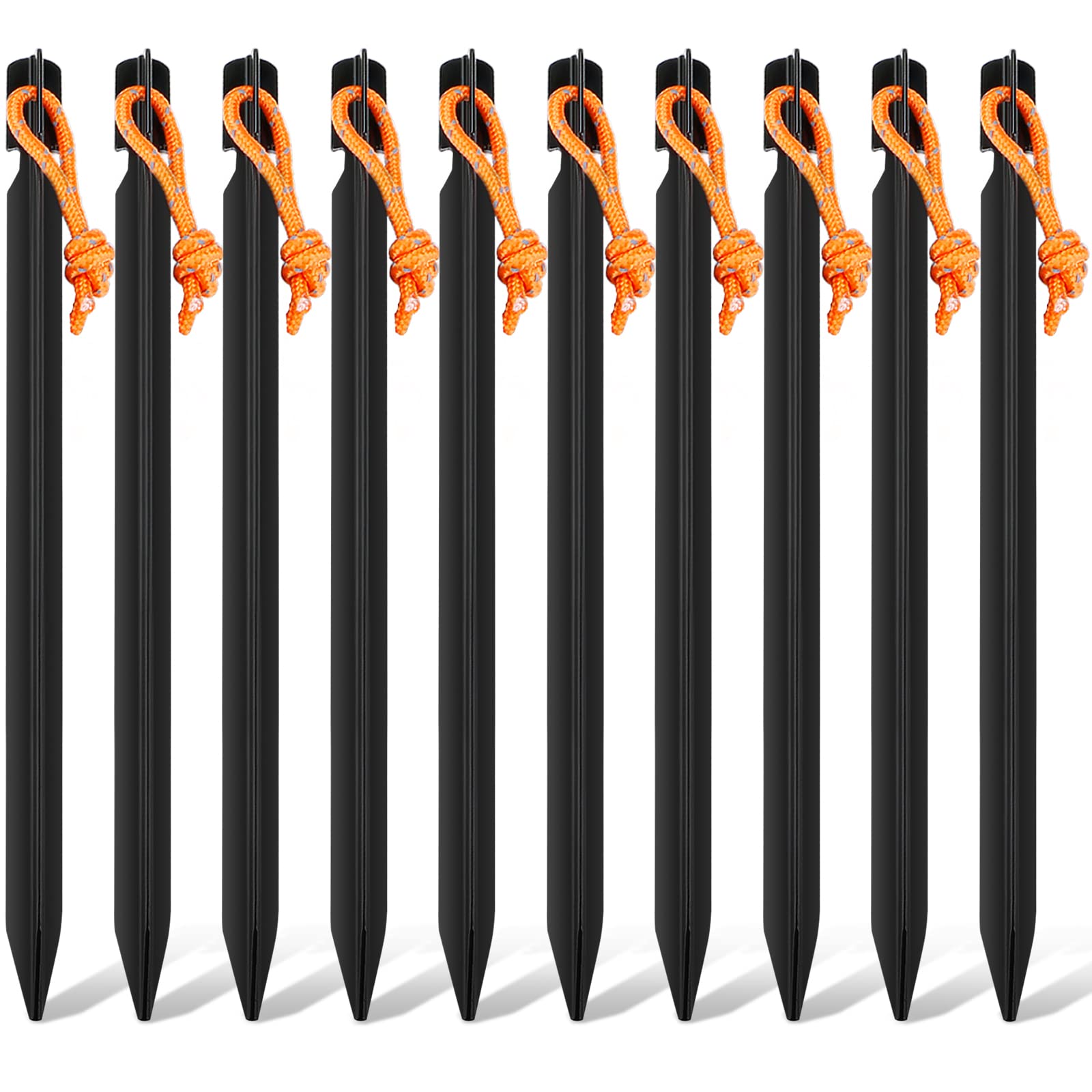 10 Pack Tent Stakes Heavy Duty, Aluminum Tent Stakes Pegs, Metal Tent Spikes, Ground Pegs With Reflective Pull Ropes, Triangular