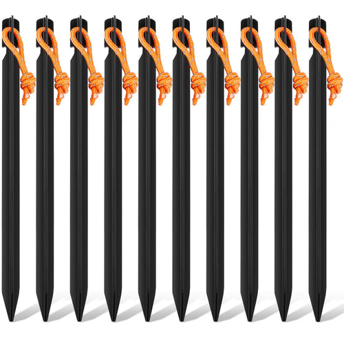 10 Pack Tent Stakes Heavy Duty, Aluminum Tent Stakes Pegs, Metal Tent Spikes, Ground Pegs With Reflective Pull Ropes, Triangular