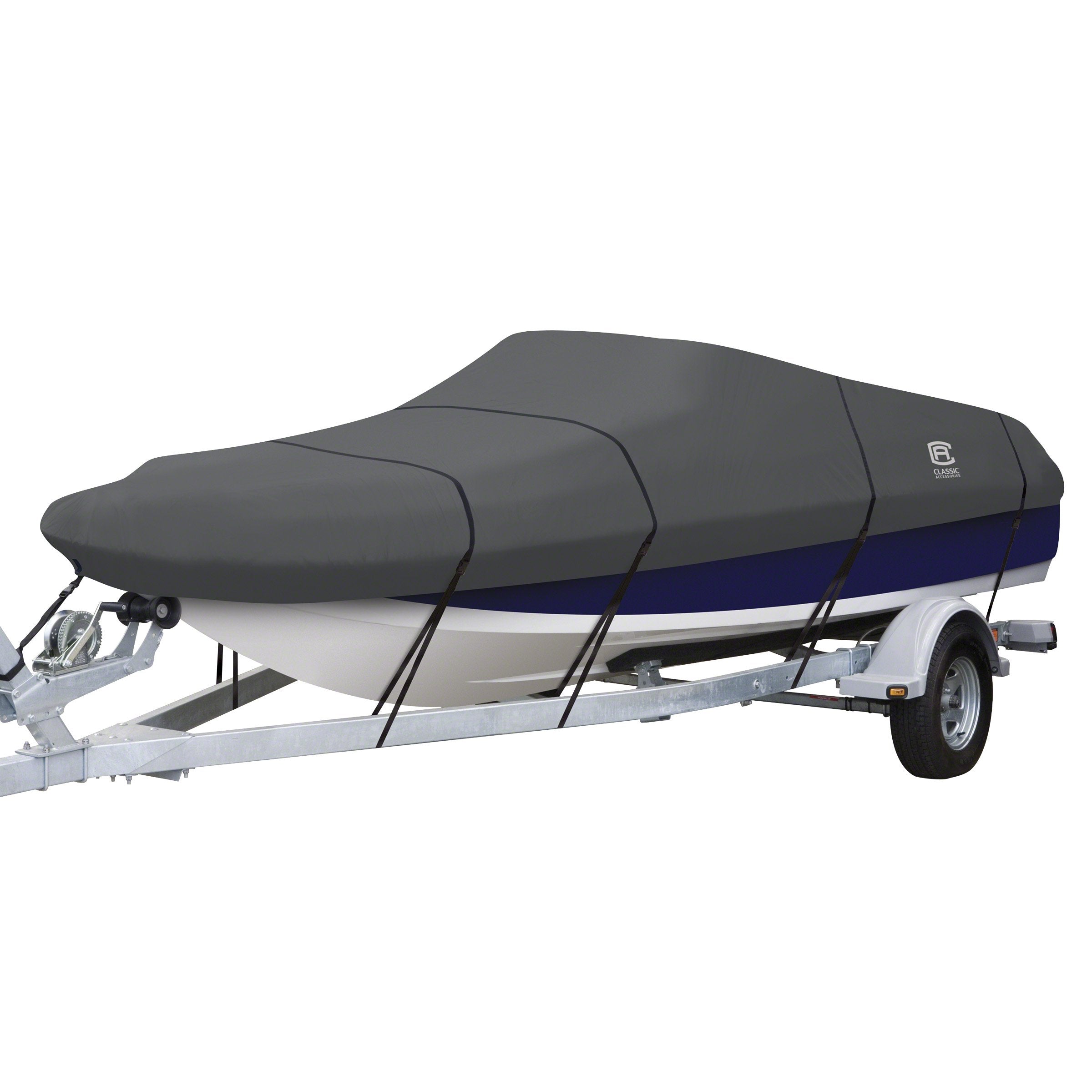 Classic Accessories StormPro Dark Grey Heavy-Duty Deck Boat Cover, Fits boats 22 Foot - 24 Foot L x 116 Inch W, Marine Grade Fab
