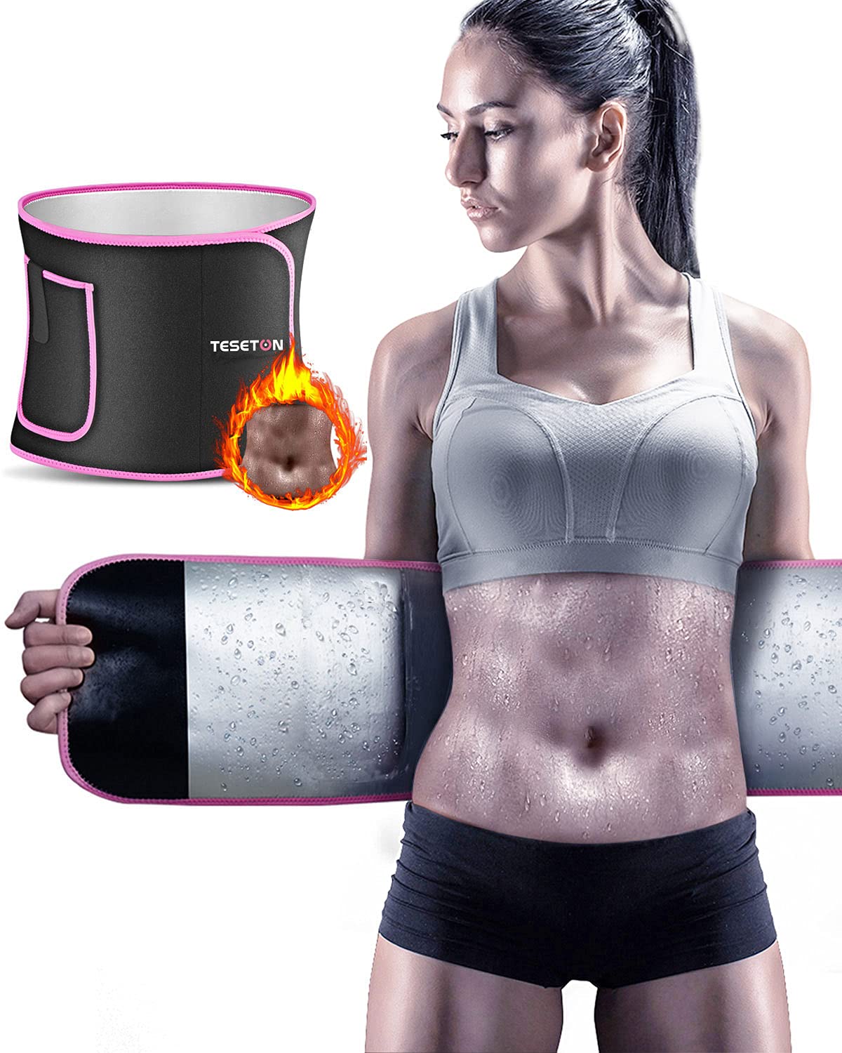 Teseton Sweat Band Waist Trainer For Women, Wasit Trimmer For Women Men, Sweat Belt, Wraps Waist Trainer For Belly Fat, Stomach 