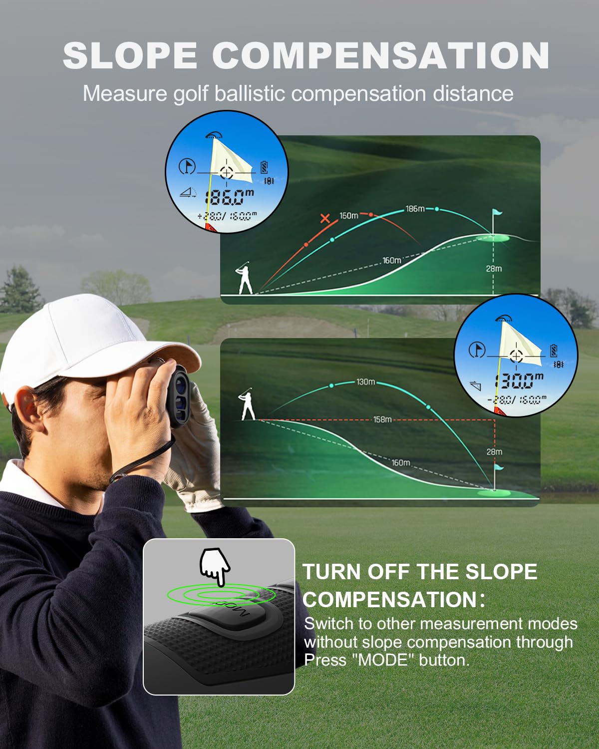 Golf Rangefinder Jiehome X1 Laser Range Finder With Slope Magnetic, 6X, Flagpole Lock Vibration, 660Yds Rangefinder For Golfing