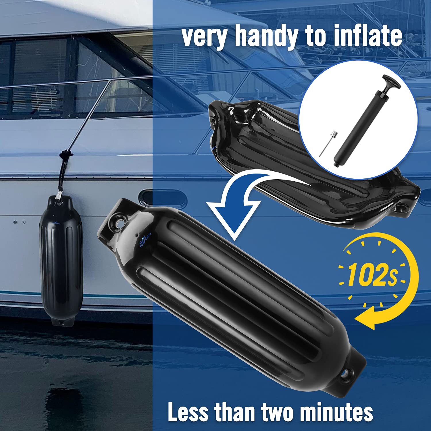 Affordura Boat Fender 4 Pack Boat Bumpers Fenders With 4 Ropes, Boat Bumpers For Pontoon Boat Fenders Inflatable (Black, 85 Inch