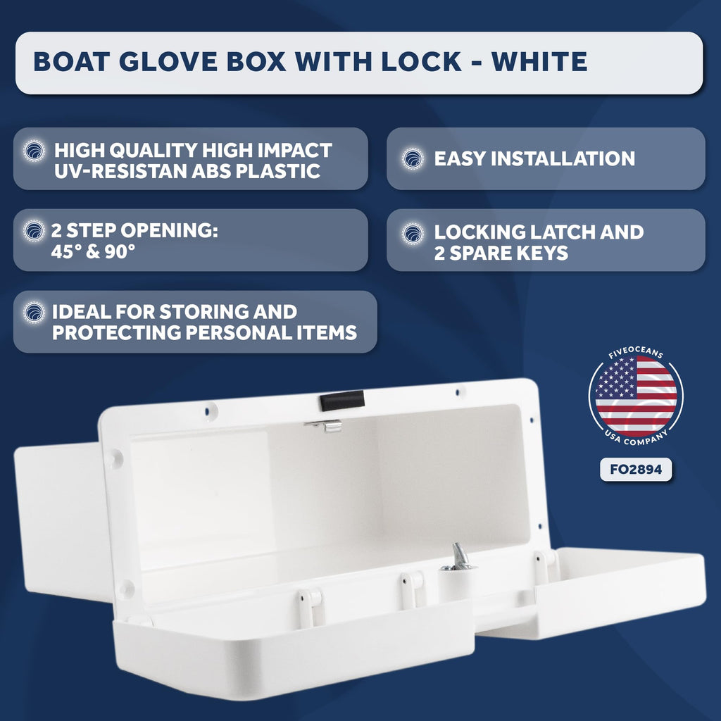 Five Oceans Boat Glove Box, Lockable With 2 Keys, High-Impact And Uv-Resistant White Abs Palstic - Fo2894