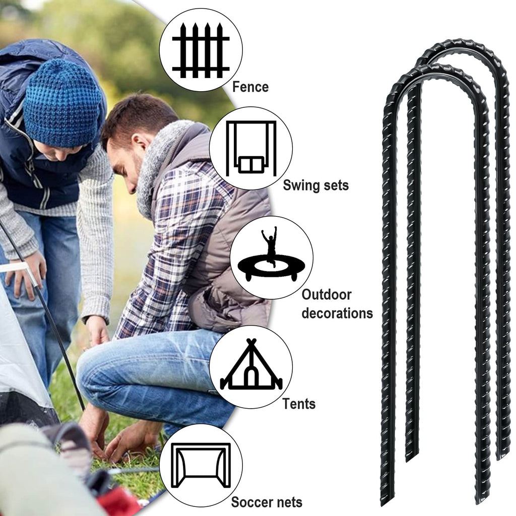 Gtongoko Trampolines Wind Stakes 12 Pack 12 Inch, Heavy Duty U Shaped Rebar Stake Ground Anchors Galvanized Steel Safety Trampol