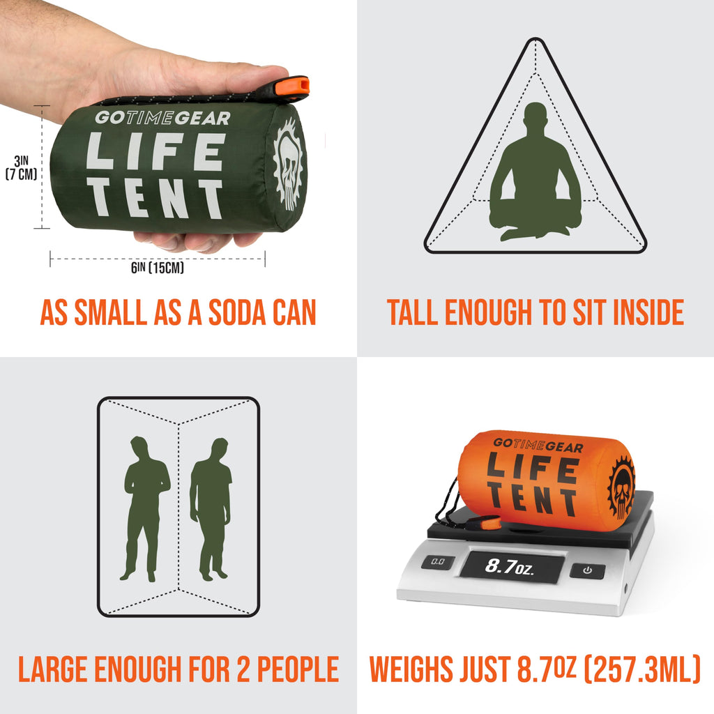 Go Time Gear Life Tent Emergency Survival Shelter - 2 Person Emergency Tent - Use As Survival Tent, Emergency Shelter, Tube Tent