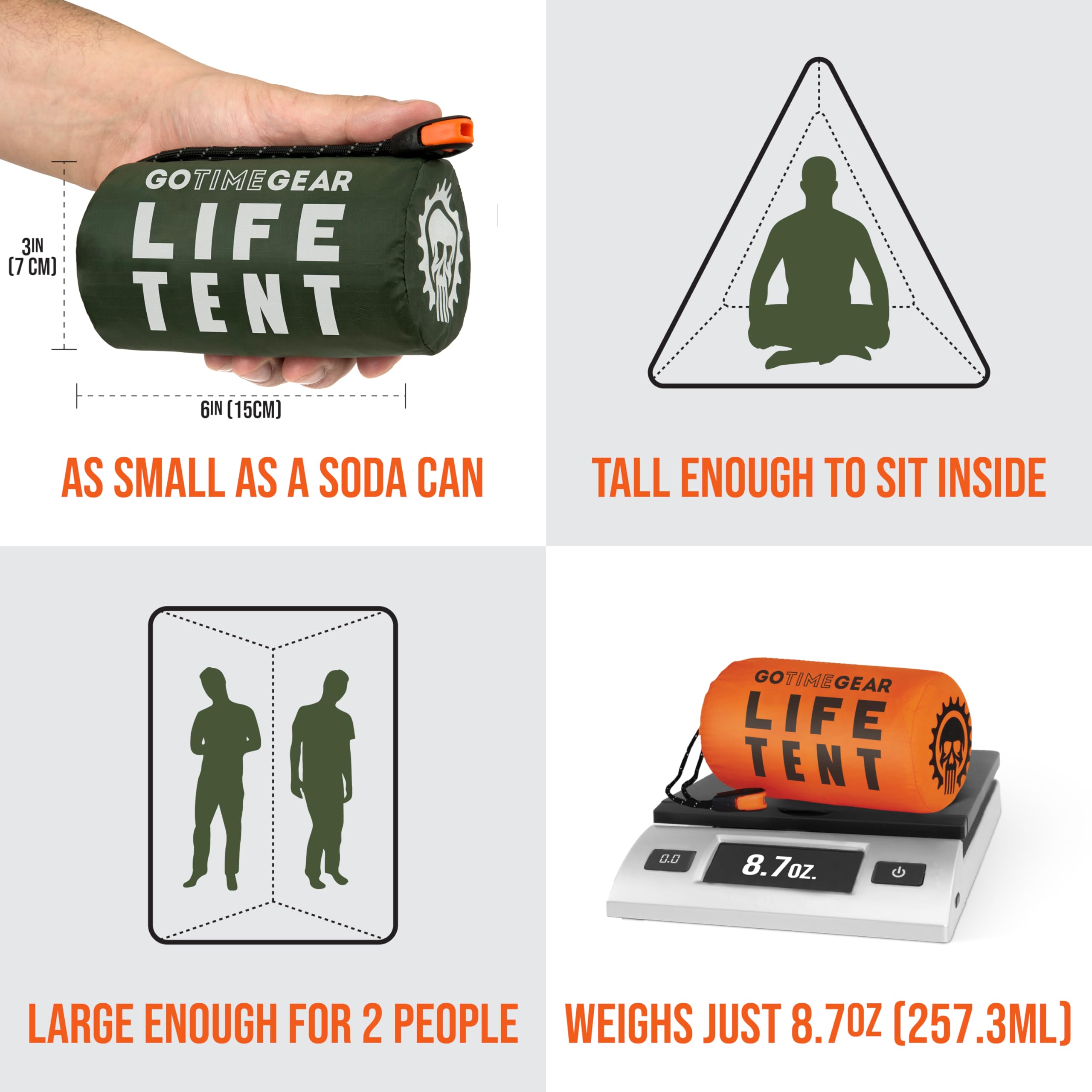 Go Time Gear Life Tent Emergency Survival Shelter - 2 Person Emergency Tent - Use As Survival Tent, Emergency Shelter, Tube Tent