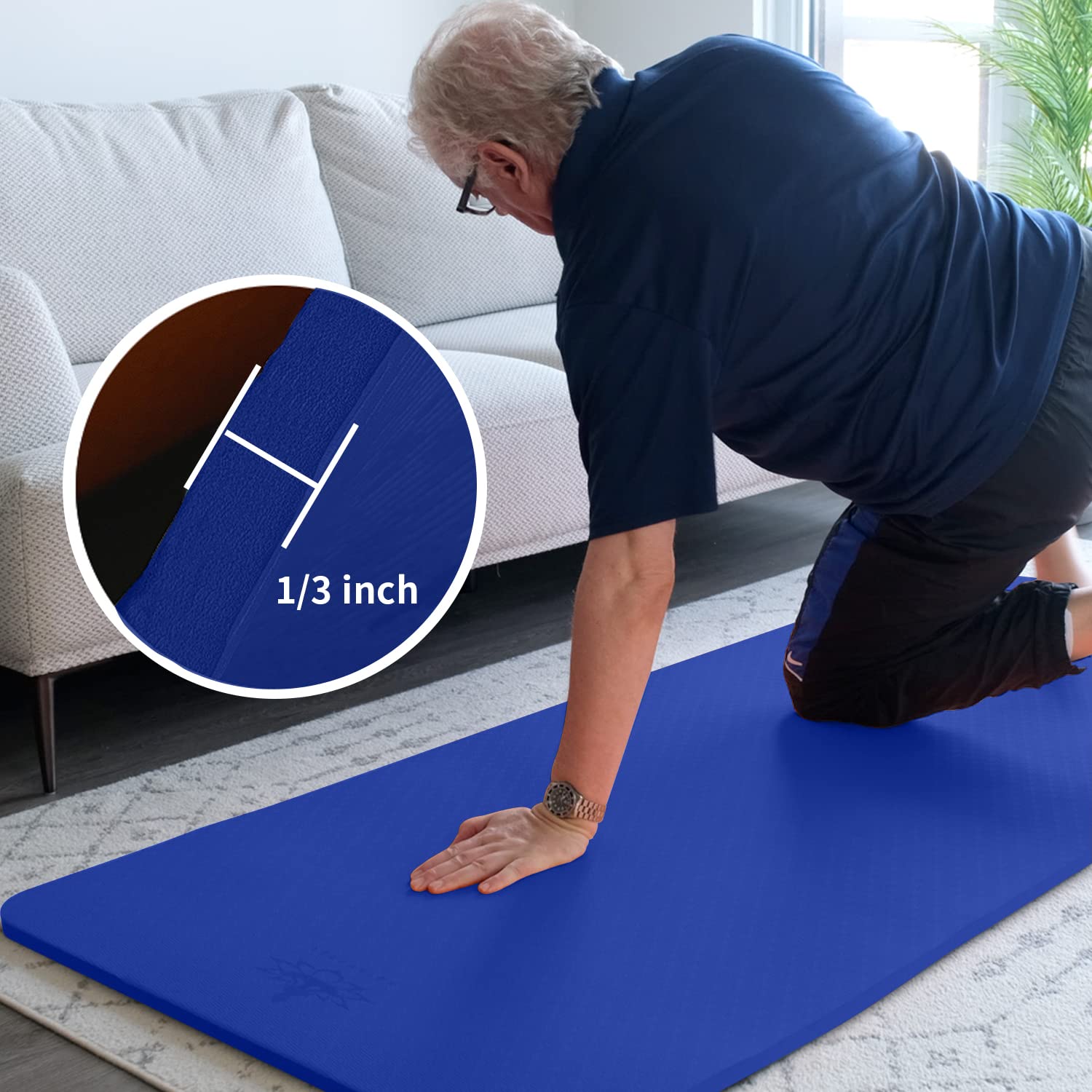 Hatha Yoga Thick Tpe Yoga Mat 72''X 27''X1/3 Inch Non Slip Eco Friendly Exercise Mat For Yoga Pilates & Floor Workouts (Blue)