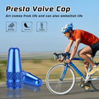 Bike Presta Valve Caps Blue Aluminum Anodized, Fully Thread Air Dust Valve Stem Covers For Bike, Used On Presta/French Valves Ti