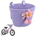 WEEROCK Kid Bike Basket, Front Bicycle Baskets for Boys Girls, Cotton Rope Woven Handle Bar Basket for 8  12  14  16  18  20  Ch