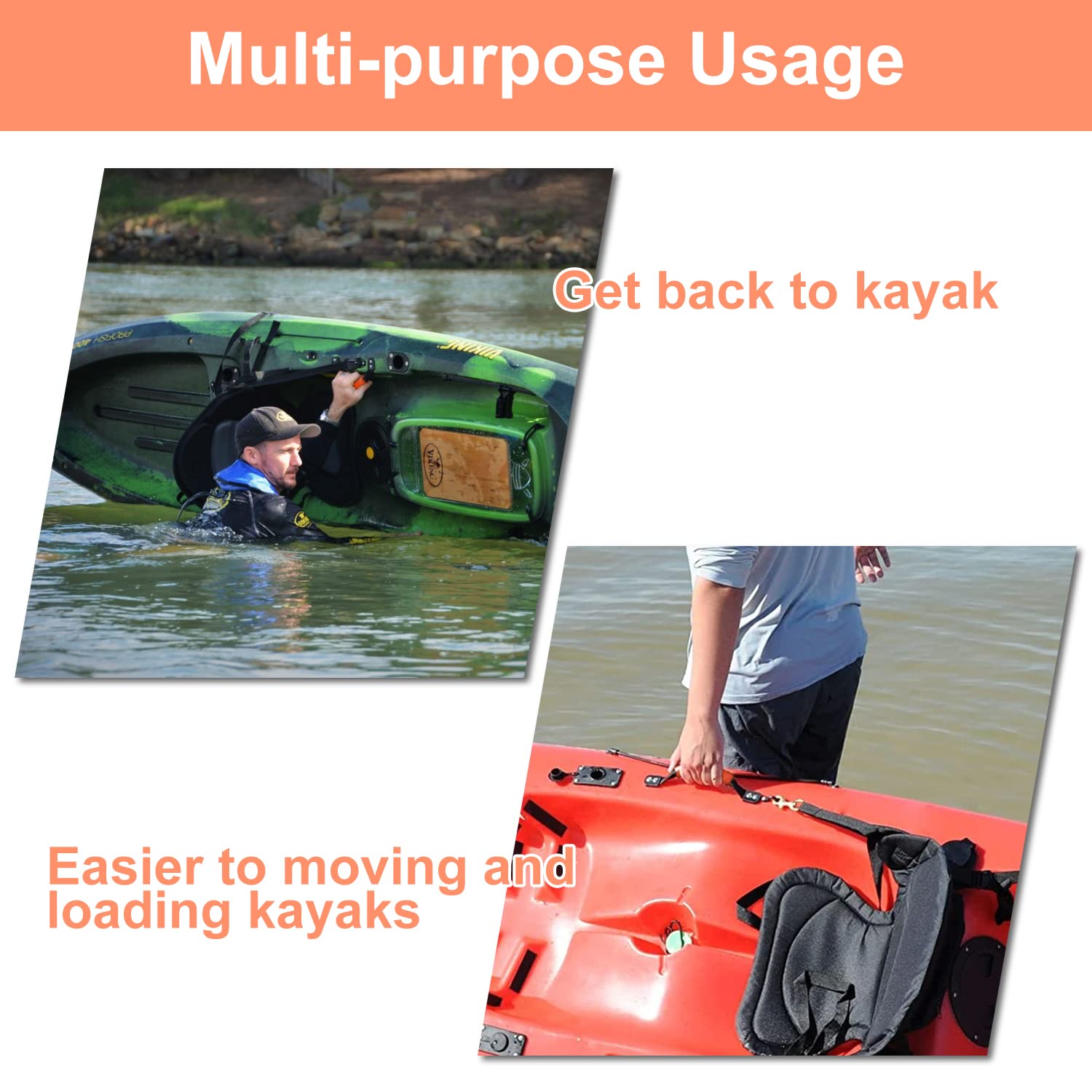 Hlogree Kayak Handles 2 Pack,Orange Kayak Carry Handle With Rivets,Kayak Replacement Handles,Kayak Handles For Emotion/Pelican/H