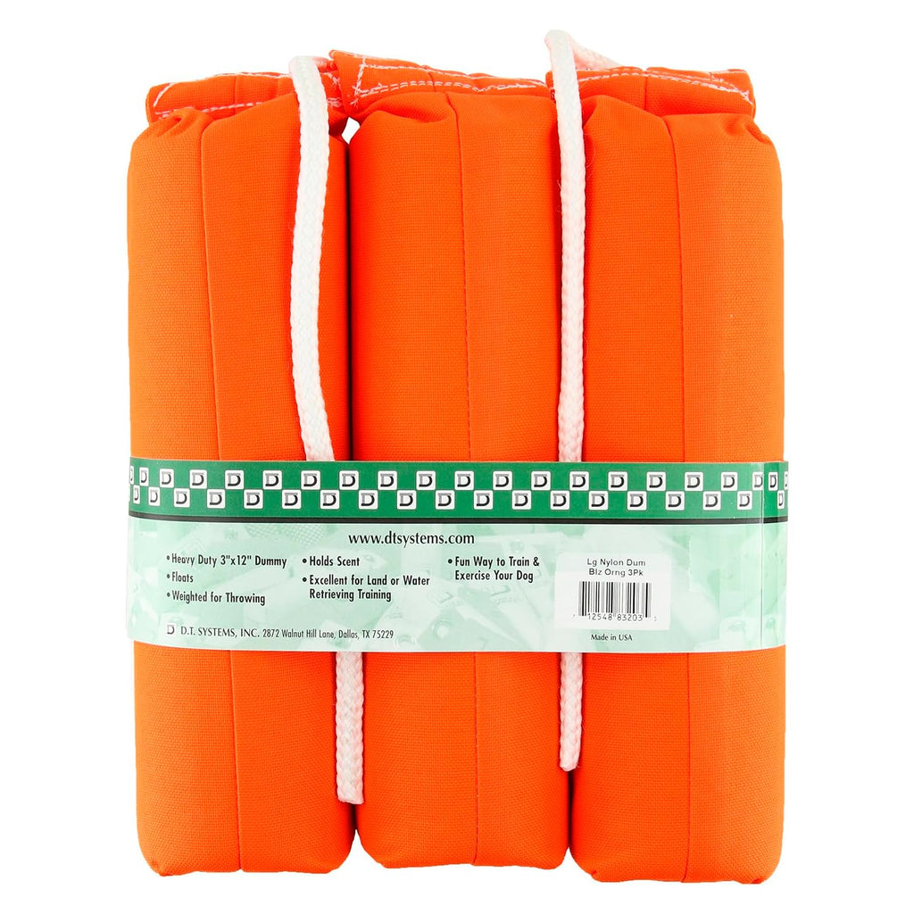 D.T. Systems Cordura Nylon Dog Training Dummy, Blaze Orange, Large, 3-Inch By 12-Inch, 3-Pack (83203)